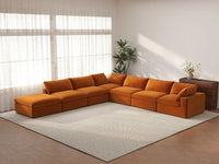 Deluxe Cloud 6-Seater V-Shaped Sectional in Terracotta Velvet | 7-Piece (Includes 1 Ottoman), Living Room Seating, Easy To Clean, Modular Design