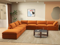 Deluxe Cloud 6-Seater V-Shaped Sectional in Terracotta Velvet | 7-Piece (Includes 1 Ottoman), Living Room Seating, Easy To Clean, Modular Design