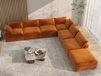 Deluxe Cloud 6-Seater V-Shaped Sectional in Terracotta Velvet | 7-Piece (Includes 1 Ottoman), Living Room Seating, Easy To Clean, Modular Design