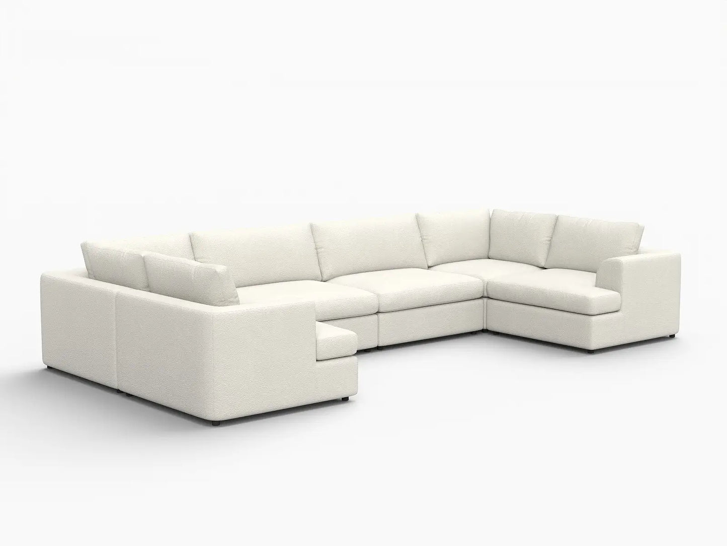 Deluxe Cloud 6-Seater White Large Space U-Shaped Sectional | 6-Piece, Bouclé Sherpa-Like Fabric, Easy To Clean