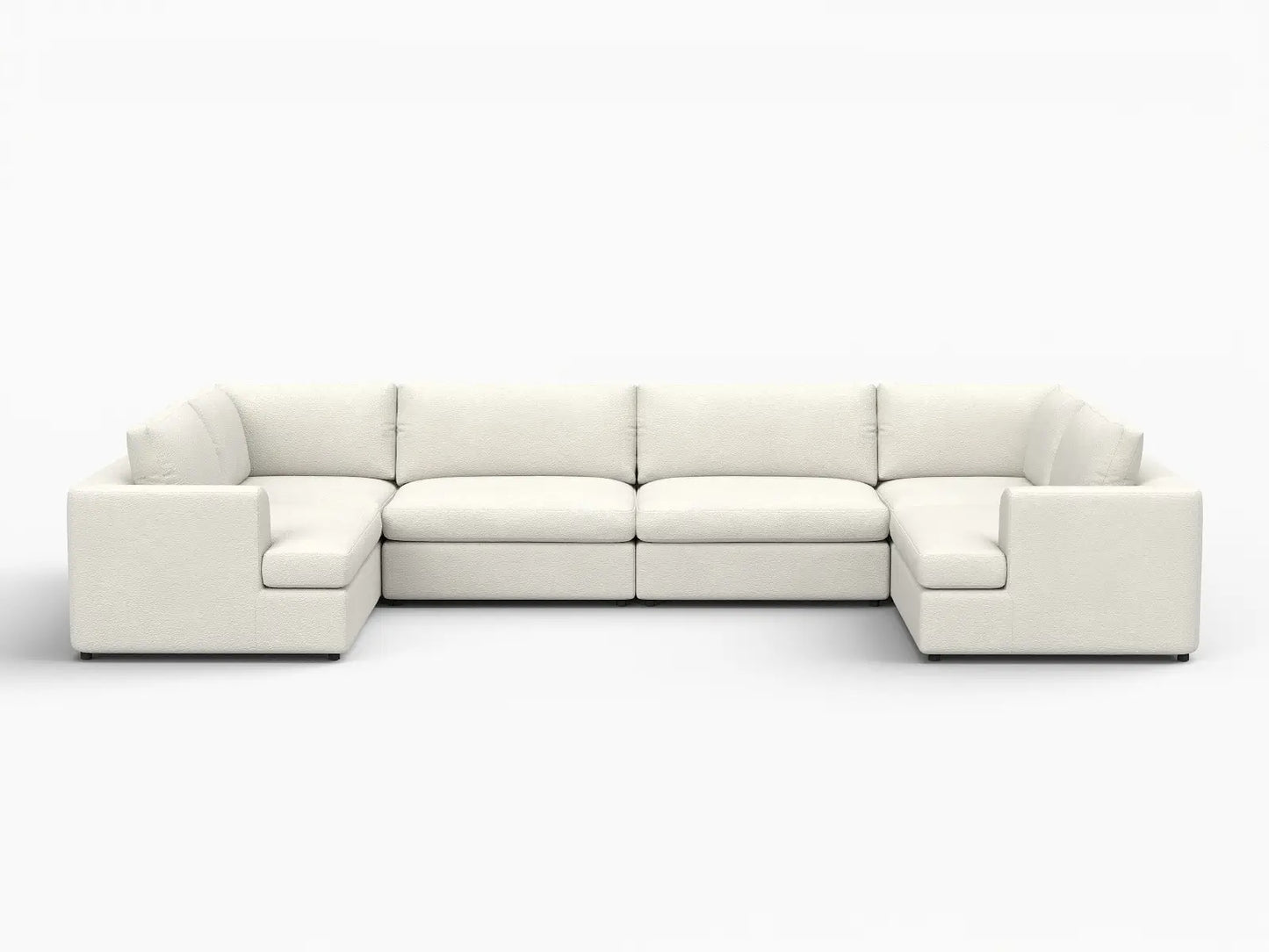 Deluxe Cloud 6-Seater White Large Space U-Shaped Sectional | 6-Piece, Bouclé Sherpa-Like Fabric, Easy To Clean