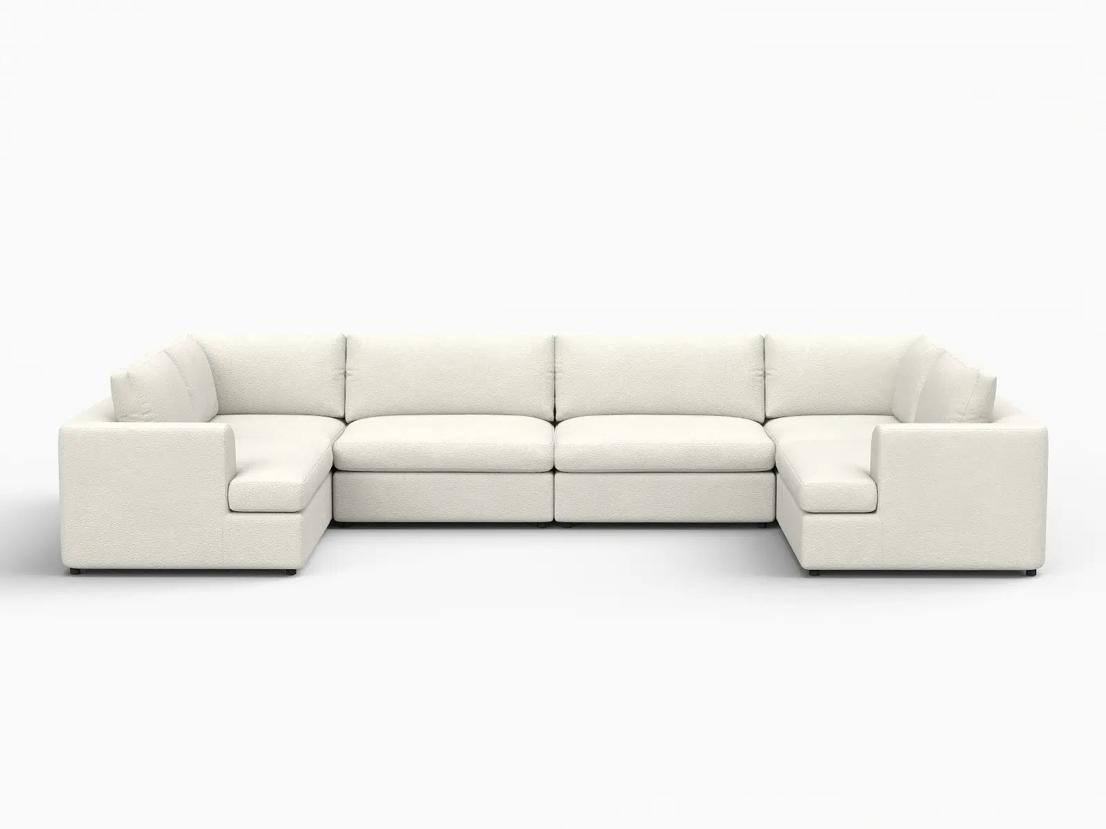 Deluxe Cloud 6-Seater White Large Space U-Shaped Sectional | 6-Piece, Bouclé Sherpa-Like Fabric, Easy To Clean