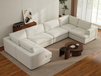 Deluxe Cloud 6-Seater White Large Space U-Shaped Sectional | 6-Piece, Bouclé Sherpa-Like Fabric, Easy To Clean