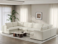 Deluxe Cloud 6-Seater White Large Space U-Shaped Sectional | 6-Piece, Bouclé Sherpa-Like Fabric, Easy To Clean