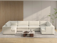 Deluxe Cloud 6-Seater White Large Space U-Shaped Sectional | 6-Piece, Bouclé Sherpa-Like Fabric, Easy To Clean
