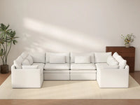 Deluxe Cloud 6-Seater White Large Space U-Shaped Sectional | 6-Piece, Linen Look Poly Fabric, Easy To Clean