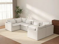 Deluxe Cloud 6-Seater White Large Space U-Shaped Sectional | 6-Piece, Linen Look Poly Fabric, Easy To Clean