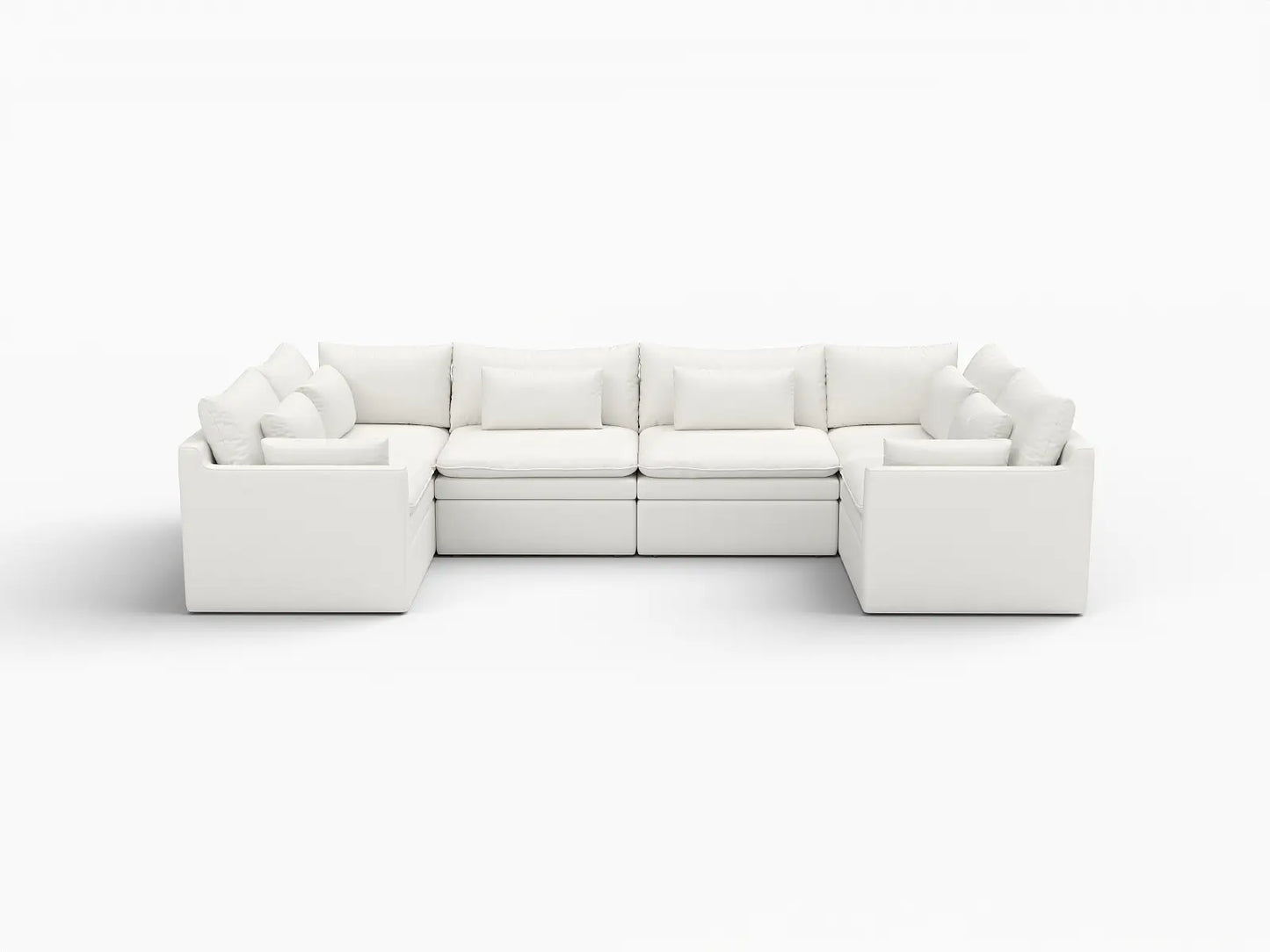 Deluxe Cloud 6-Seater White Large Space U-Shaped Sectional | 6-Piece, Linen Look Poly Fabric, Easy To Clean