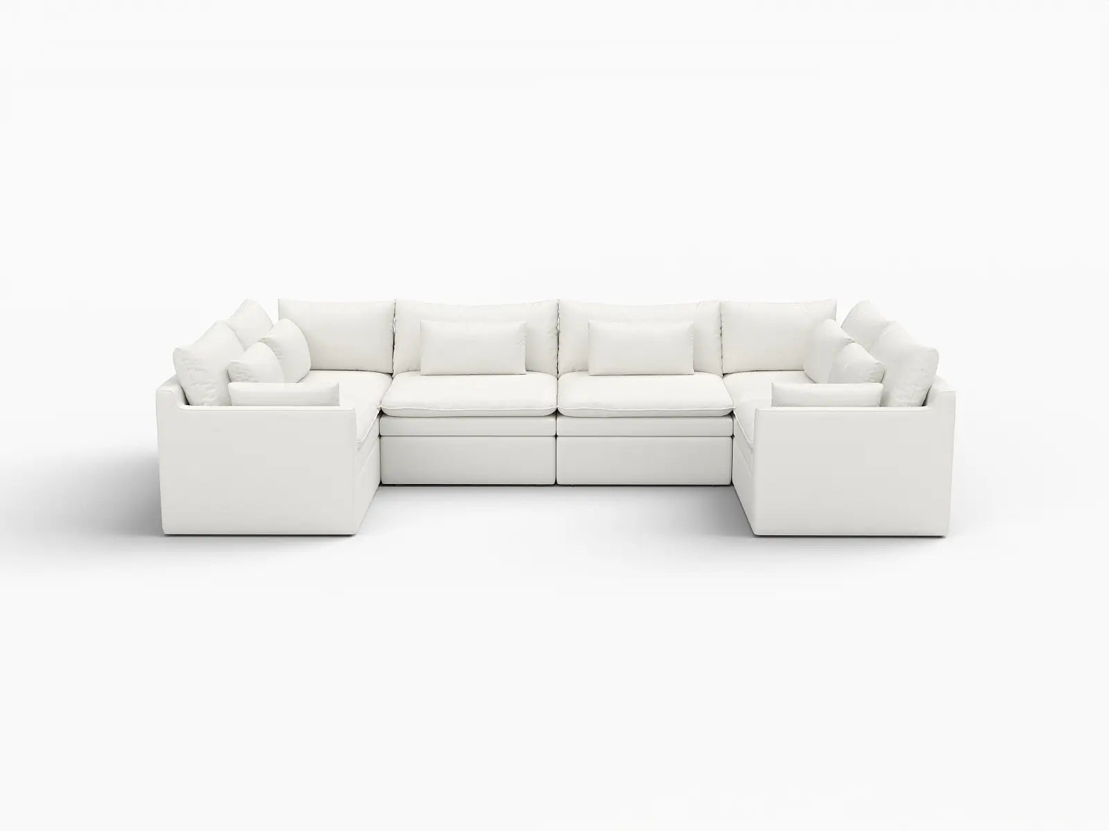 Deluxe Cloud 6-Seater White Large Space U-Shaped Sectional | 6-Piece, Linen Look Poly Fabric, Easy To Clean