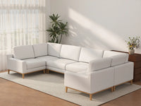 Deluxe Cloud 6-Seater White Large Space U-Shaped Sectional | 6-Piece, Linen Look Poly Fabric, Easy To Clean