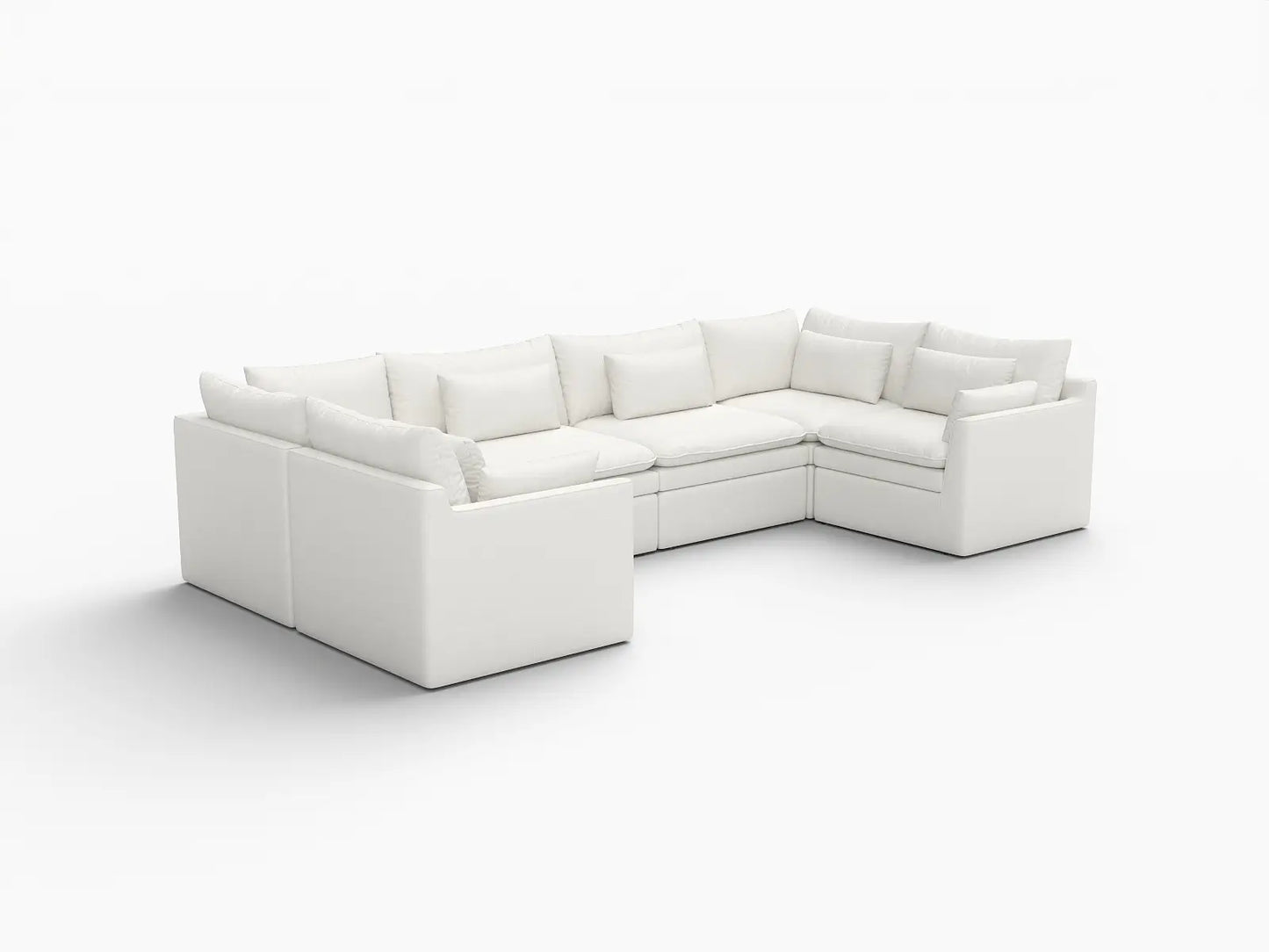 Deluxe Cloud 6-Seater White Large Space U-Shaped Sectional | 6-Piece, Linen Look Poly Fabric, Easy To Clean