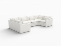 Deluxe Cloud 6-Seater White Large Space U-Shaped Sectional | 6-Piece, Linen Look Poly Fabric, Easy To Clean