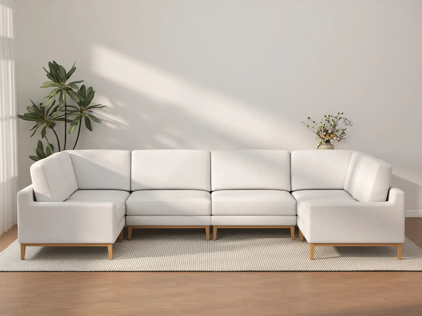 Deluxe Cloud 6-Seater White Large Space U-Shaped Sectional | 6-Piece, Linen Look Poly Fabric, Easy To Clean