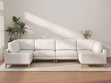 Deluxe Cloud 6-Seater White Large Space U-Shaped Sectional | 6-Piece, Linen Look Poly Fabric, Easy To Clean