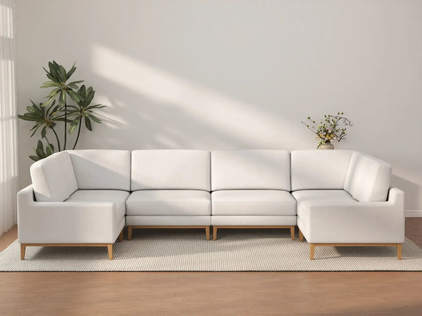 Deluxe Cloud 6-Seater White Large Space U-Shaped Sectional | 6-Piece, Linen Look Poly Fabric, Easy To Clean