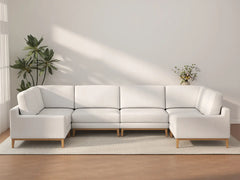 Deluxe Cloud 6-Seater White Large Space U-Shaped Sectional | 6-Piece, Linen Look Poly Fabric, Easy To Clean