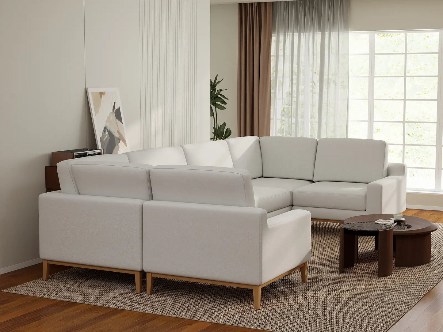 Deluxe Cloud 6-Seater White Large Space U-Shaped Sectional | 6-Piece, Linen Look Poly Fabric, Easy To Clean