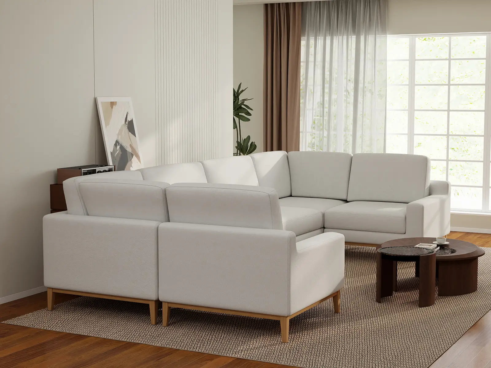 Deluxe Cloud 6-Seater White Large Space U-Shaped Sectional | 6-Piece, Linen Look Poly Fabric, Easy To Clean