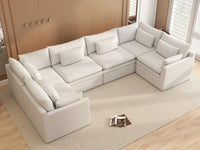 Deluxe Cloud 6-Seater White Large Space U-Shaped Sectional | 6-Piece, Linen Look Poly Fabric, Easy To Clean