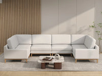 Deluxe Cloud 6-Seater White Large Space U-Shaped Sectional | 6-Piece, Linen Look Poly Fabric, Easy To Clean