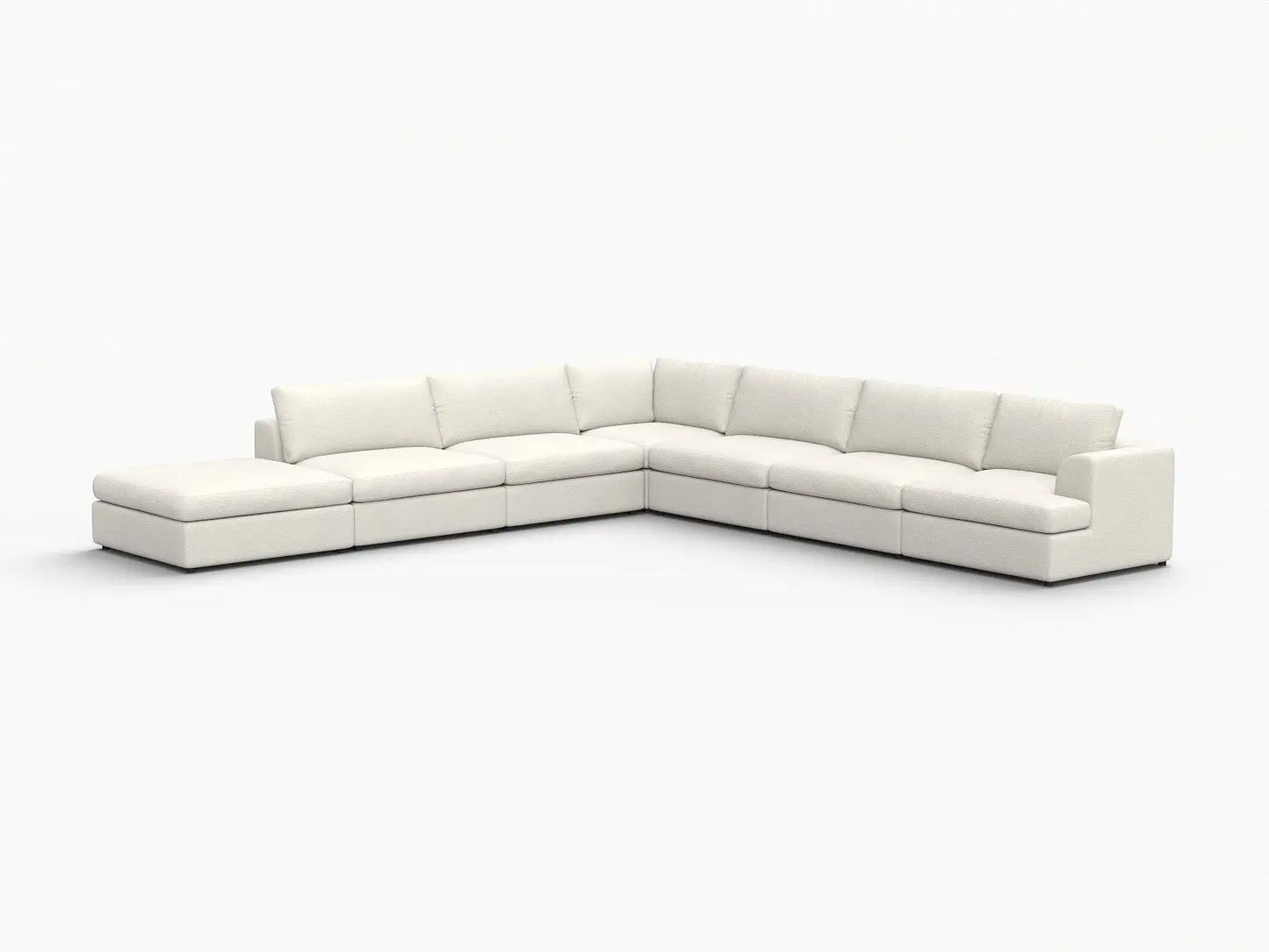 Deluxe Cloud 6-Seater White Large Space V-Shaped Sectional | 7-Piece (Includes 1 Ottoman), Bouclé Sherpa-Like Fabric, Easy To Clean
