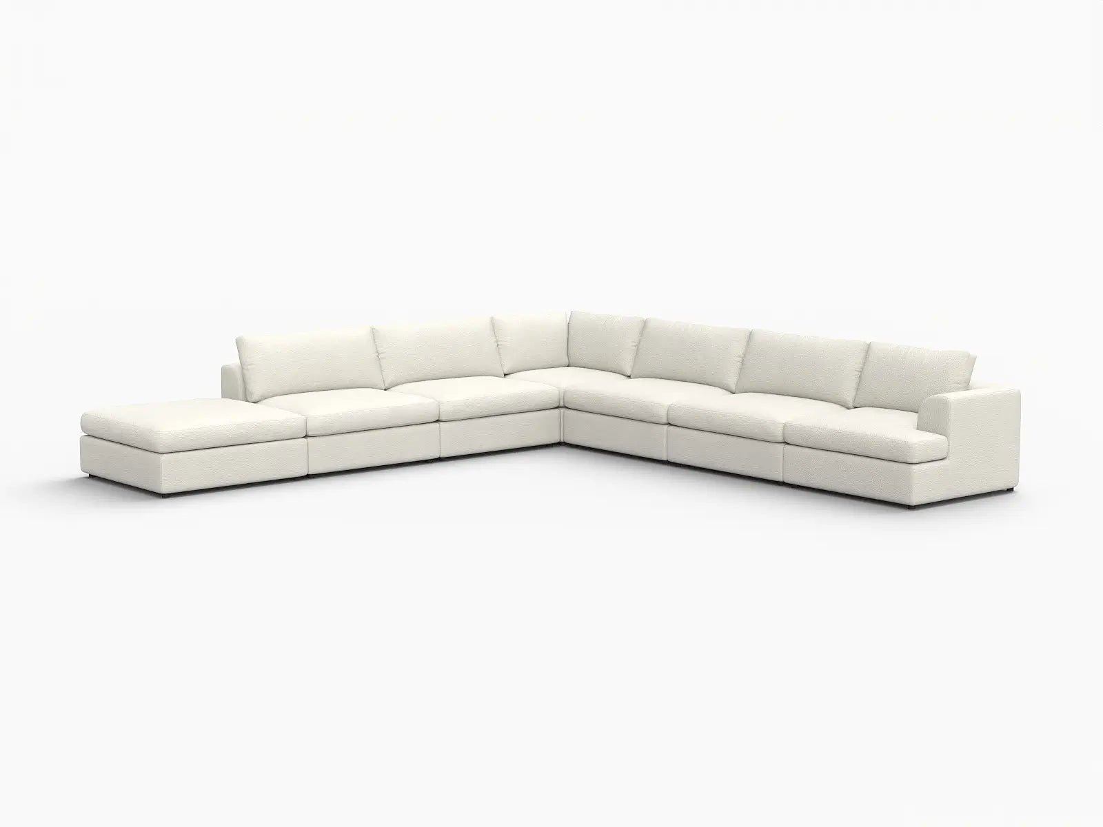 Deluxe Cloud 6-Seater White Large Space V-Shaped Sectional | 7-Piece (Includes 1 Ottoman), Bouclé Sherpa-Like Fabric, Easy To Clean