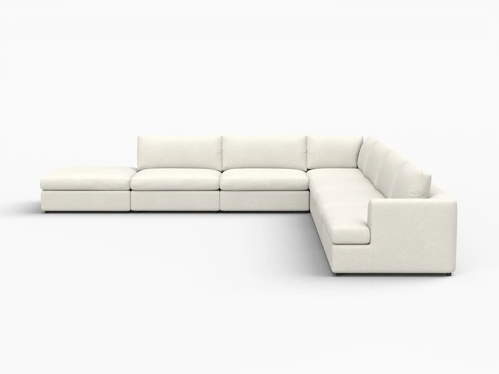 Deluxe Cloud 6-Seater White Large Space V-Shaped Sectional | 7-Piece (Includes 1 Ottoman), Bouclé Sherpa-Like Fabric, Easy To Clean