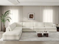 Deluxe Cloud 6-Seater White Large Space V-Shaped Sectional | 7-Piece (Includes 1 Ottoman), Bouclé Sherpa-Like Fabric, Easy To Clean