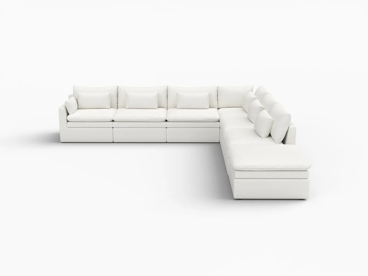 Deluxe Cloud 6-Seater White Large Space V-Shaped Sectional | 7-Piece (Includes 1 Ottoman), Linen Look Poly Fabric, Easy To Clean