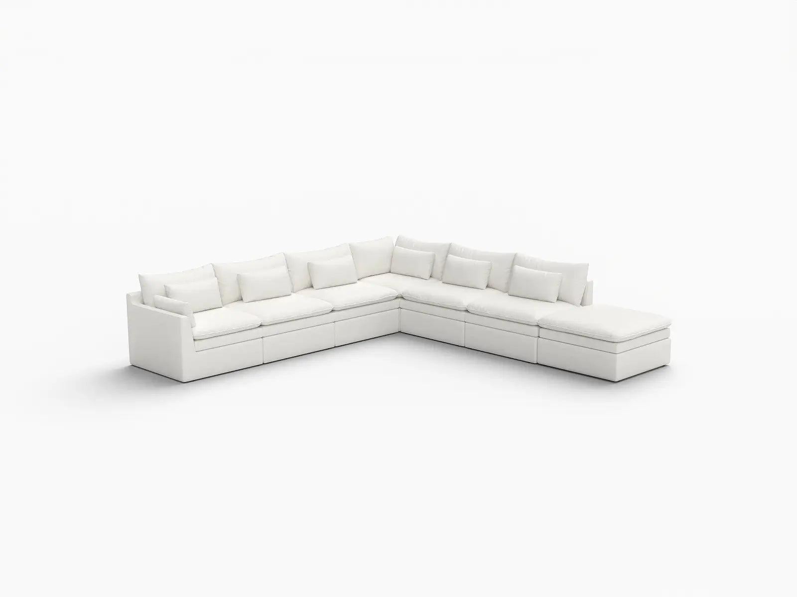 Deluxe Cloud 6-Seater White Large Space V-Shaped Sectional | 7-Piece (Includes 1 Ottoman), Linen Look Poly Fabric, Easy To Clean