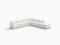 Deluxe Cloud 6-Seater White Large Space V-Shaped Sectional | 7-Piece (Includes 1 Ottoman), Linen Look Poly Fabric, Easy To Clean