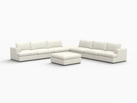 Deluxe Cloud 6-Seater White Open Space Sofa Set | 8-Piece (Includes 2 Ottomans), Bouclé Sherpa-Like Fabric, Easy To Clean