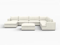 Deluxe Cloud 6-Seater White Open Space Sofa Set | 8-Piece (Includes 2 Ottomans), Bouclé Sherpa-Like Fabric, Easy To Clean