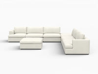 Deluxe Cloud 6-Seater White Open Space Sofa Set | 8-Piece (Includes 2 Ottomans), Bouclé Sherpa-Like Fabric, Easy To Clean