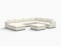 Deluxe Cloud 6-Seater White Open Space Sofa Set | 8-Piece (Includes 2 Ottomans), Bouclé Sherpa-Like Fabric, Easy To Clean