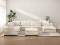 Deluxe Cloud 6-Seater White Open Space Sofa Set | 8-Piece (Includes 2 Ottomans), Bouclé Sherpa-Like Fabric, Easy To Clean