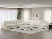 Deluxe Cloud 6-Seater White Open Space Sofa Set | 8-Piece (Includes 2 Ottomans), Bouclé Sherpa-Like Fabric, Easy To Clean