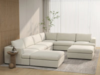 Deluxe Cloud 6-Seater White Open Space Sofa Set | 8-Piece (Includes 2 Ottomans), Bouclé Sherpa-Like Fabric, Easy To Clean