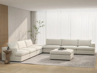Deluxe Cloud 6-Seater White Open Space Sofa Set | 8-Piece (Includes 2 Ottomans), Bouclé Sherpa-Like Fabric, Easy To Clean
