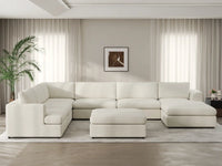 Deluxe Cloud 6-Seater White Open Space Sofa Set | 8-Piece (Includes 2 Ottomans), Bouclé Sherpa-Like Fabric, Easy To Clean