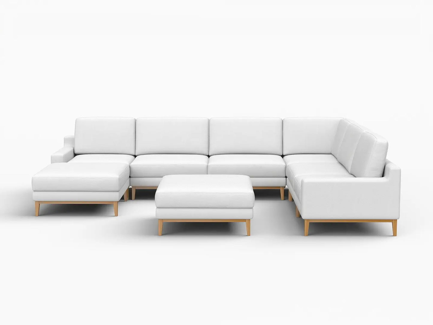 Deluxe Cloud 6-Seater White Open Space Sofa Set | 8-Piece (Includes 2 Ottomans), Linen Look Poly Fabric, Easy To Clean