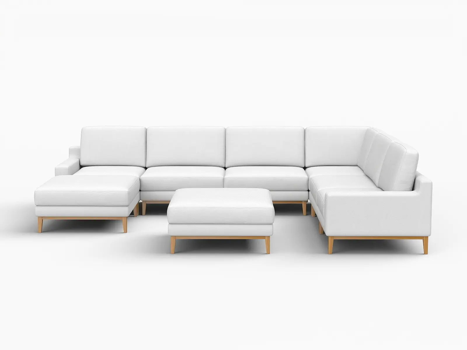 Deluxe Cloud 6-Seater White Open Space Sofa Set | 8-Piece (Includes 2 Ottomans), Linen Look Poly Fabric, Easy To Clean
