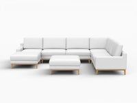 Deluxe Cloud 6-Seater White Open Space Sofa Set | 8-Piece (Includes 2 Ottomans), Linen Look Poly Fabric, Easy To Clean