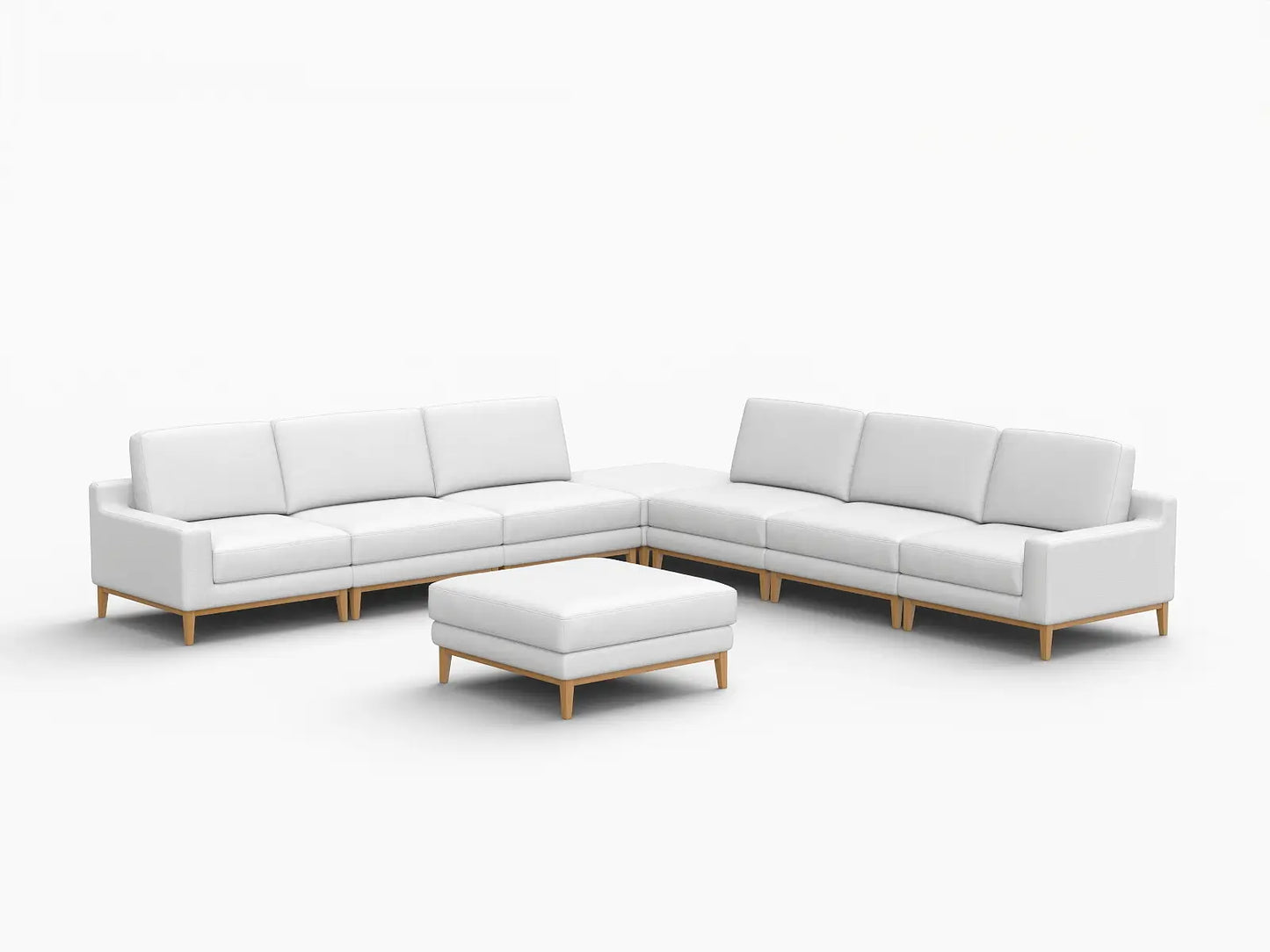 Deluxe Cloud 6-Seater White Open Space Sofa Set | 8-Piece (Includes 2 Ottomans), Linen Look Poly Fabric, Easy To Clean