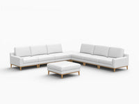 Deluxe Cloud 6-Seater White Open Space Sofa Set | 8-Piece (Includes 2 Ottomans), Linen Look Poly Fabric, Easy To Clean