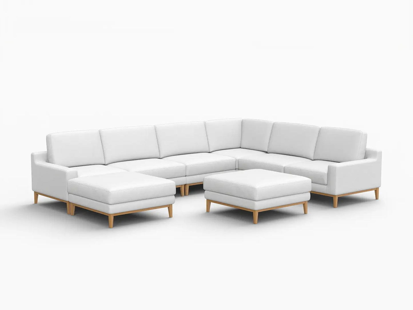 Deluxe Cloud 6-Seater White Open Space Sofa Set | 8-Piece (Includes 2 Ottomans), Linen Look Poly Fabric, Easy To Clean