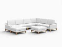 Deluxe Cloud 6-Seater White Open Space Sofa Set | 8-Piece (Includes 2 Ottomans), Linen Look Poly Fabric, Easy To Clean