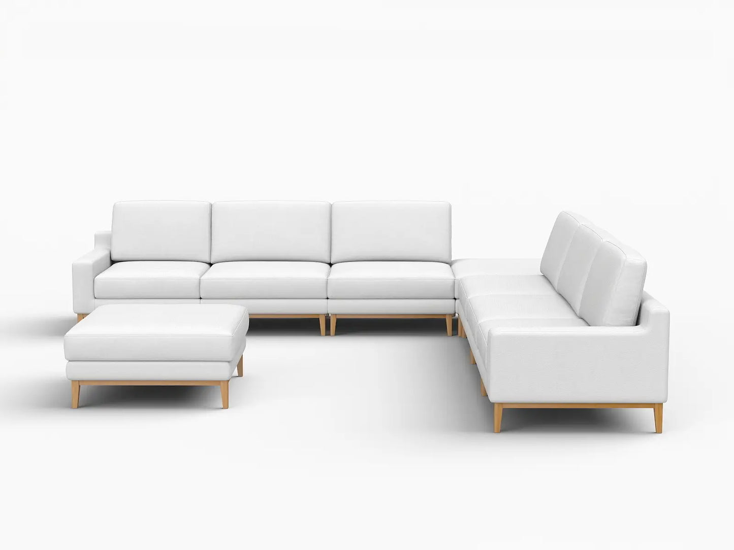 Deluxe Cloud 6-Seater White Open Space Sofa Set | 8-Piece (Includes 2 Ottomans), Linen Look Poly Fabric, Easy To Clean
