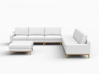 Deluxe Cloud 6-Seater White Open Space Sofa Set | 8-Piece (Includes 2 Ottomans), Linen Look Poly Fabric, Easy To Clean