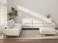 Deluxe Cloud 6-Seater White Open Space Sofa Set | 8-Piece (Includes 2 Ottomans), Linen Look Poly Fabric, Easy To Clean